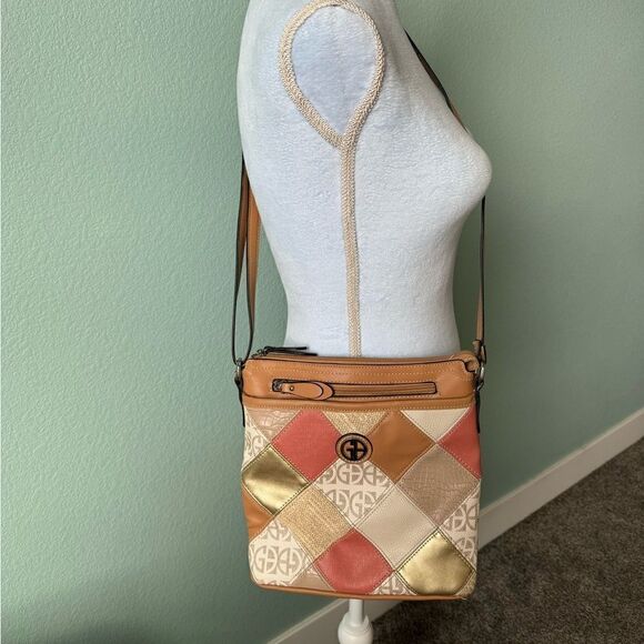 Patchwork Giani Bernini Crossbody Adjustable Strap Pink Tan Bag - Picture 1 of 9